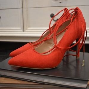 Women's 10W Red Lace Up Heels